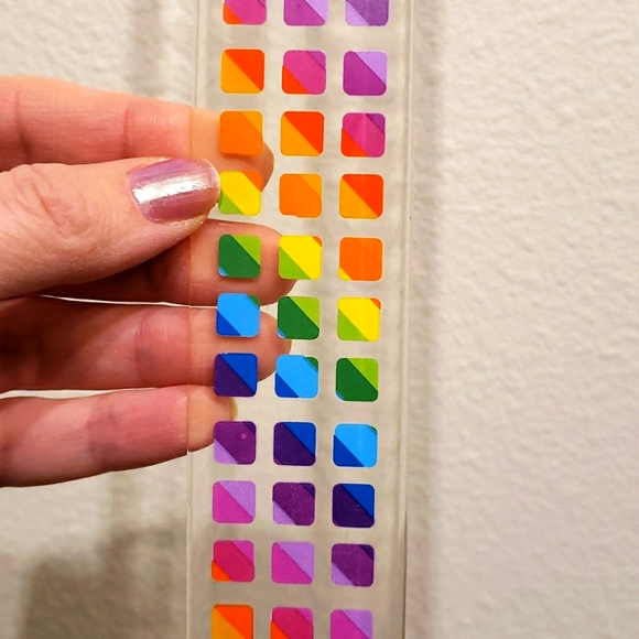 Vintage belt, rainbow squares. Clear flexible vinyl, silver tone hardware - Picture 2 of 7